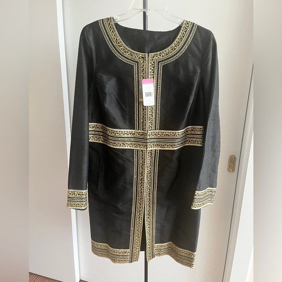 Sigrid Olsen Dresses & Skirts - NWT Sigrid Olsen black raw 100% silk jacket dress gold sequins embroidery Sz 10